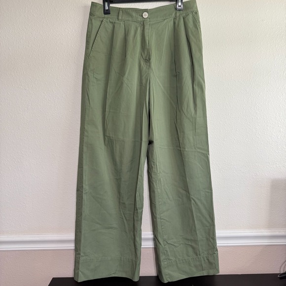 LOFT Pants - LOFT Chino Pants Womens 8 Green Pleated Slash Pockets Classic Flared Wide-Leg